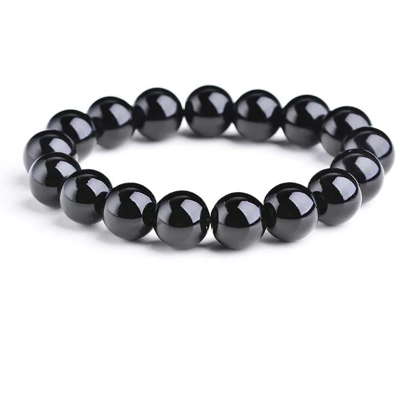 Natural Obsidian 10MM Round Bead Single Circle Bracelet Women's Simple Style Buddha Beads Crystal Jewelry Gift