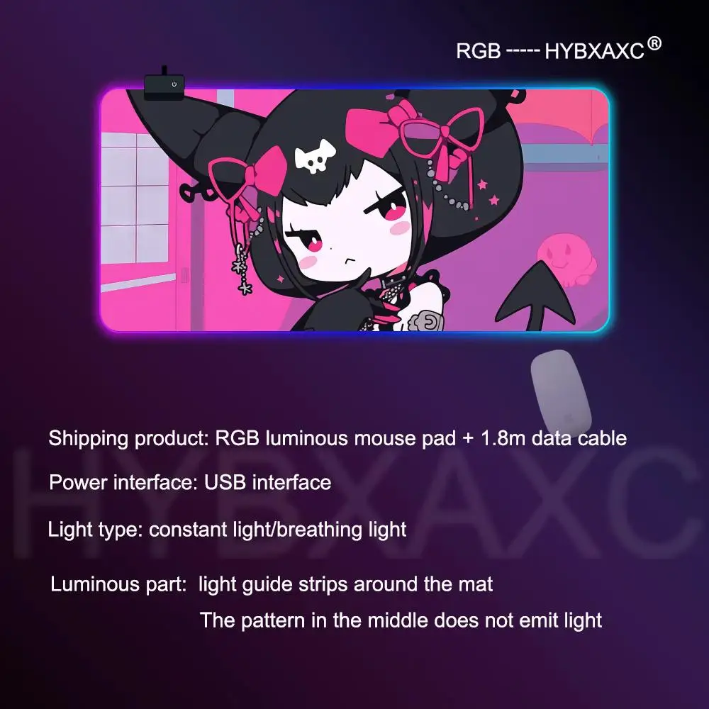 RGB S-Sanrio K-kuromi cute Mouse Pad RGB Gaming Mouse Pad Desk Mat HD Gamer Large LED Light XXL MousePads PC Computer Carpet