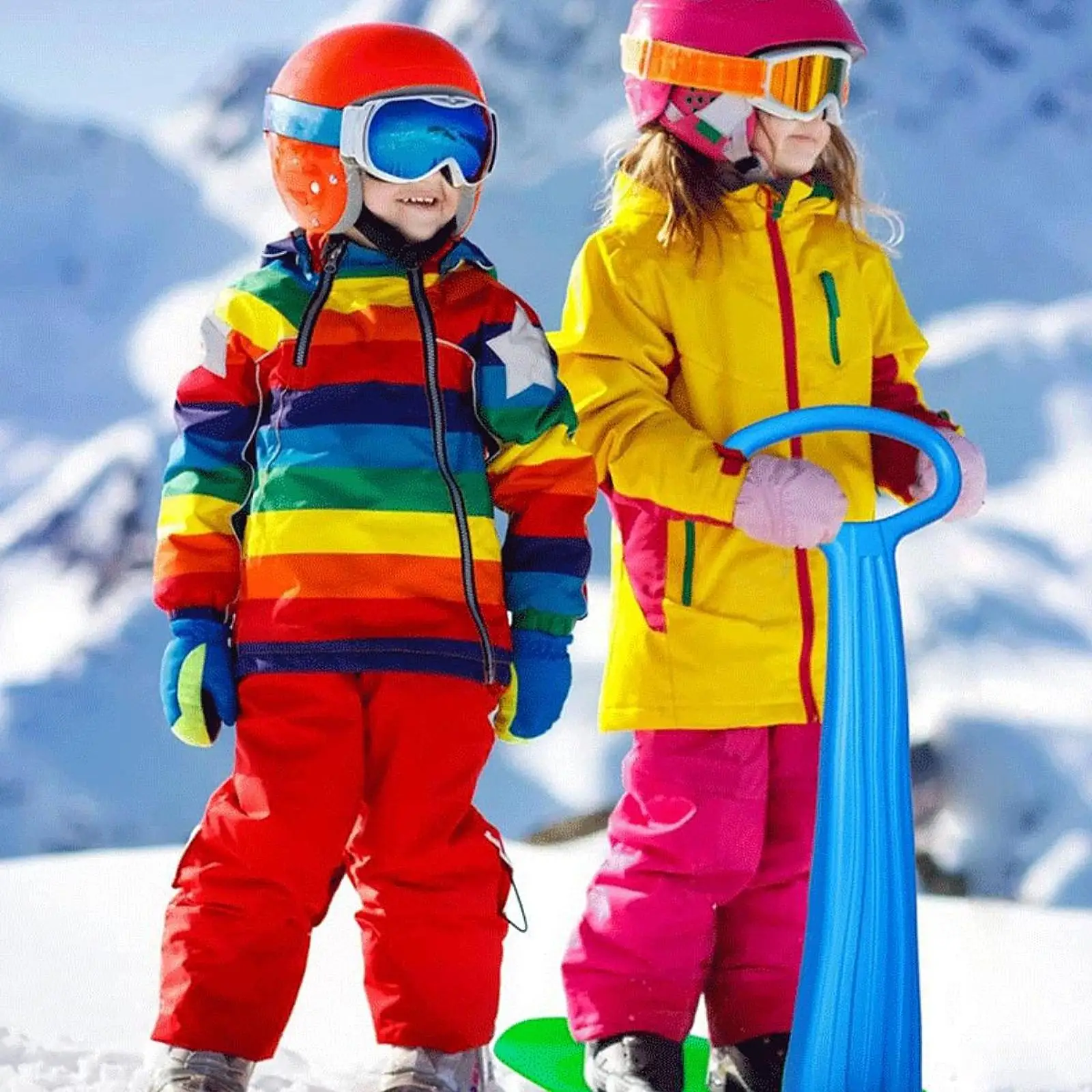 Foldable Snow Sled Board Compact Winter Fun Ski Skate Snowboard with Handlebar Outdoor Sports for Kids Children Teenagers