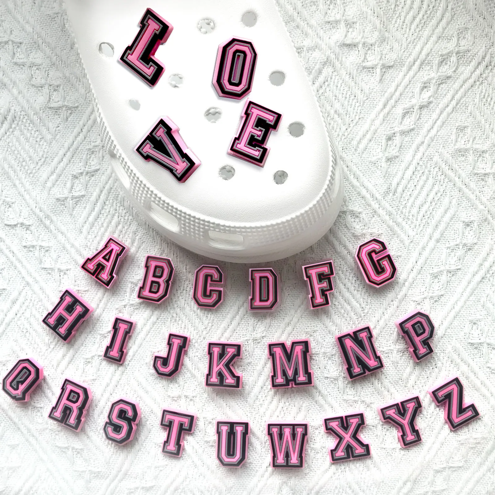 26Pcs Pink Alphabet Letter Series Shoe Charms For Sandals, PVC Shoe Decorations Accessories For Christmas, Birthday