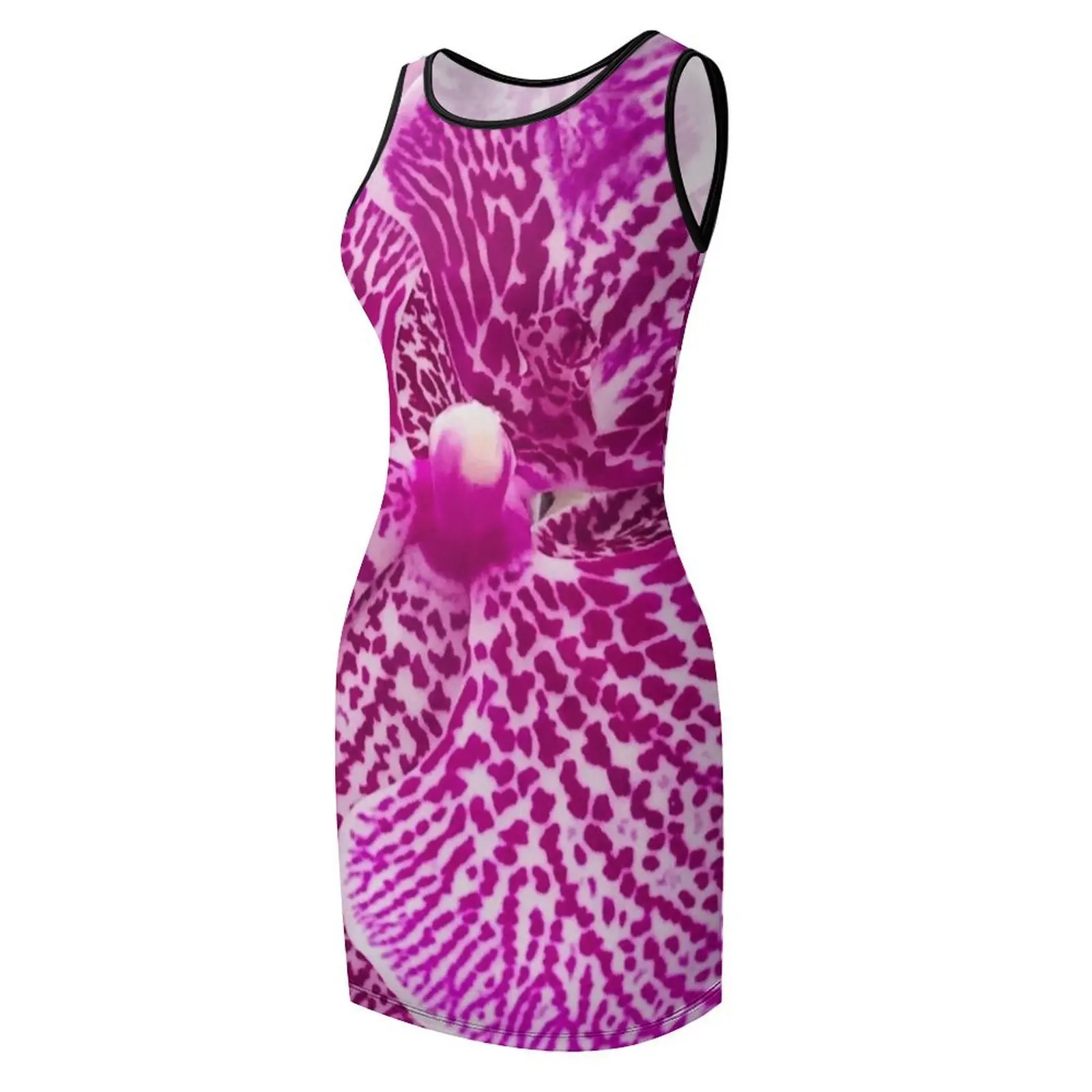 Pink-Magenta Orchid Flower Exotic Art Photo Sleeveless Sundress luxury women's party dress evening prom Dance dresses
