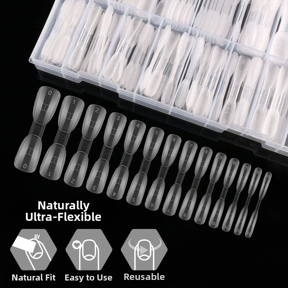 2-in-1 French Nail Dual Forms Oval Shape Inner Arc Line Dual Ended Nail Forms Reusable 14 Sizes Thin Acrylic Nail Tips