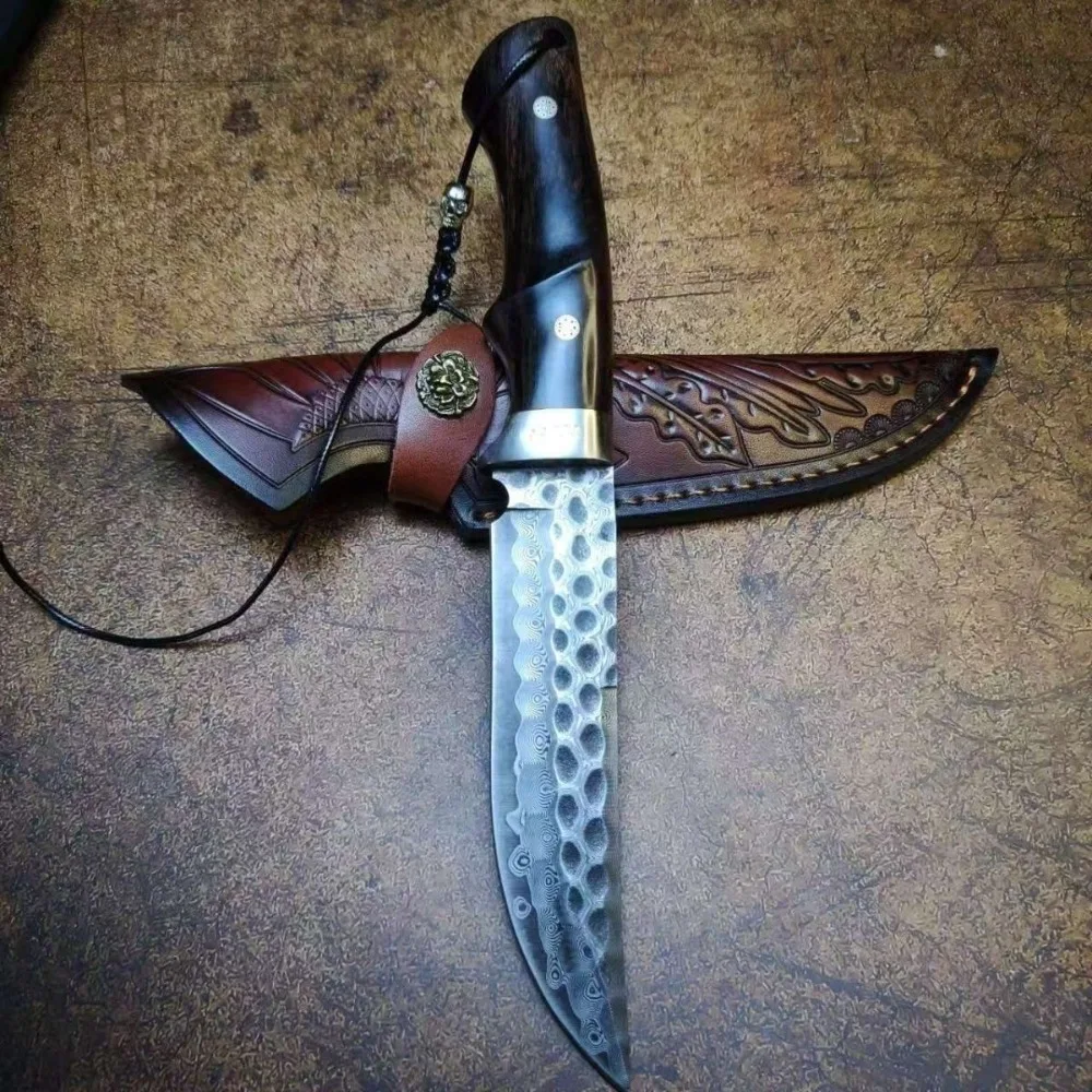 High Hardness Damascus / DC53 Blade Ebony Handles Survival Hunting Knives Outdoor Wilderness Tactical Camping edc Hand Tools