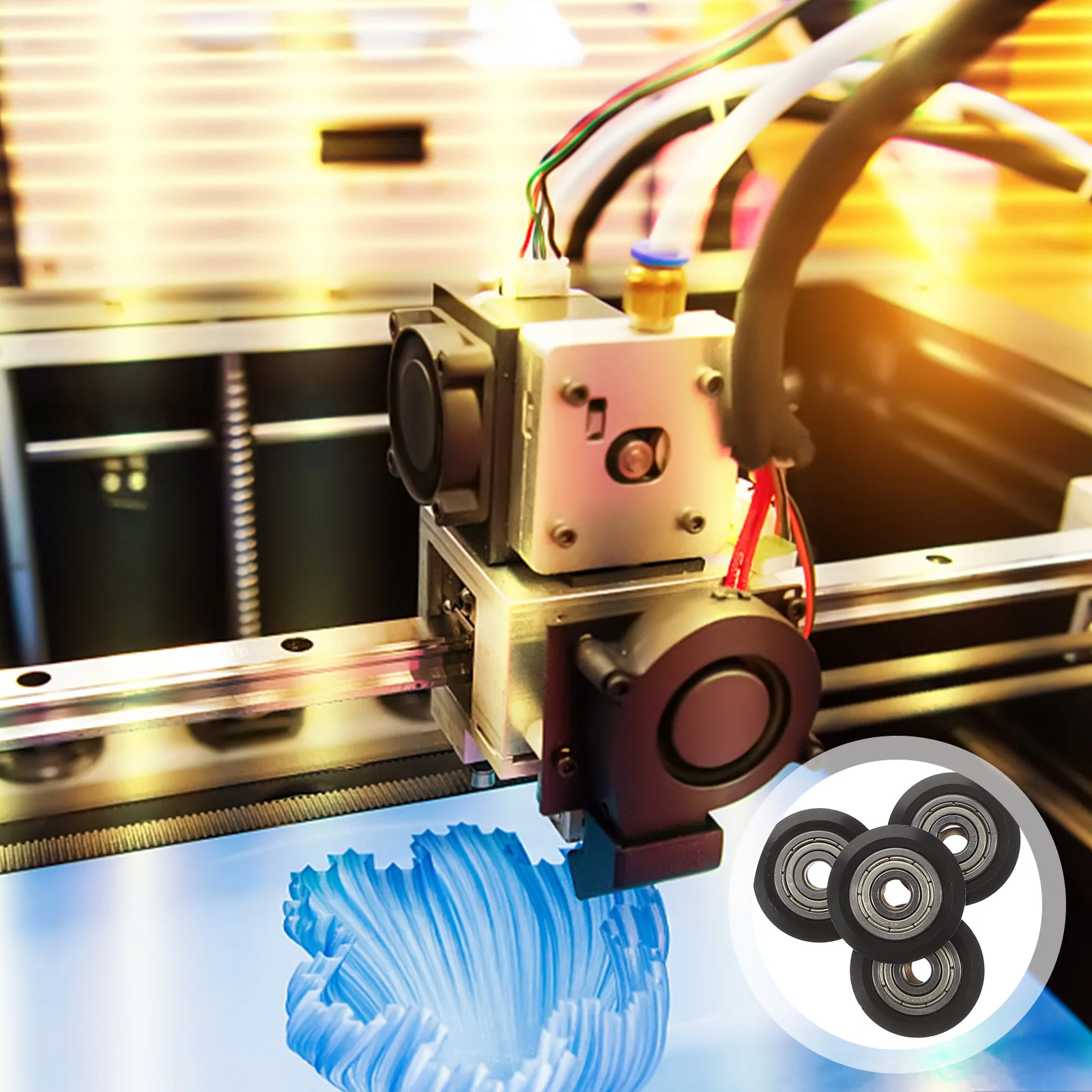 Ruedas de impresora 3D de Metal, rodamientos de precisión, movimiento liso negro, polea de rodillo lineal de alta precisión y bajo ruido, 4 Uds.