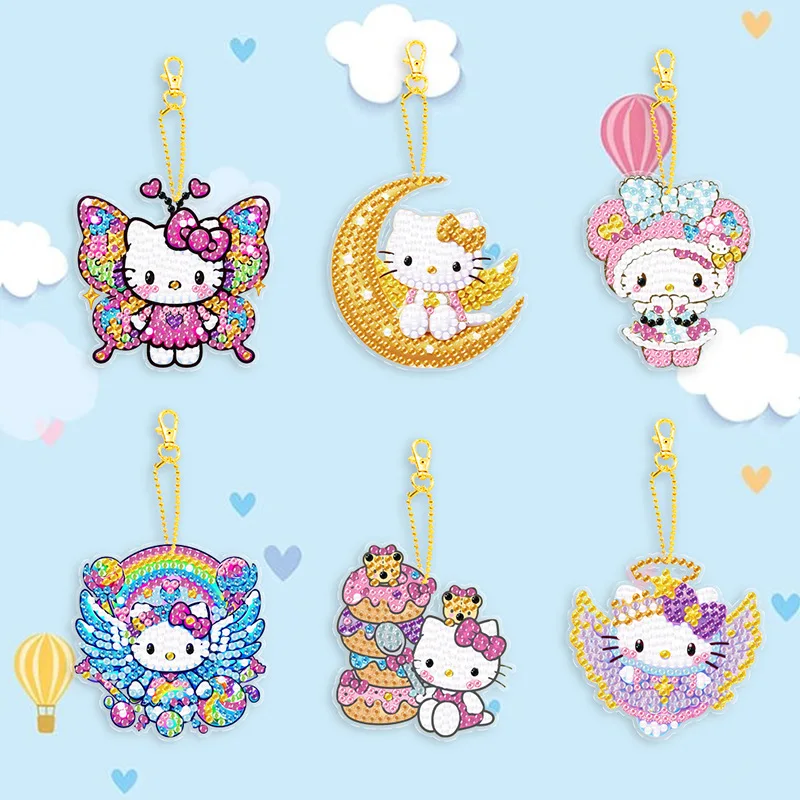 

Cartoon Sanrio Hello Kitty Mymelody Kuromi DIY Diamond Painting Double-sided Keychain Bag Pendant Kids Handmade Craft Gift