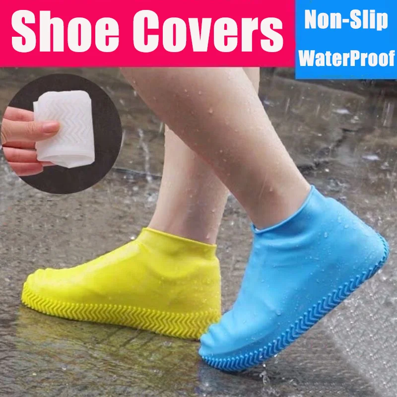 1Pair Reusable Waterproof Rain Shoes Covers Thickened Non-Slip Rain Boot Silicone Shoe Covers Outdoor Walking Shoes Cover