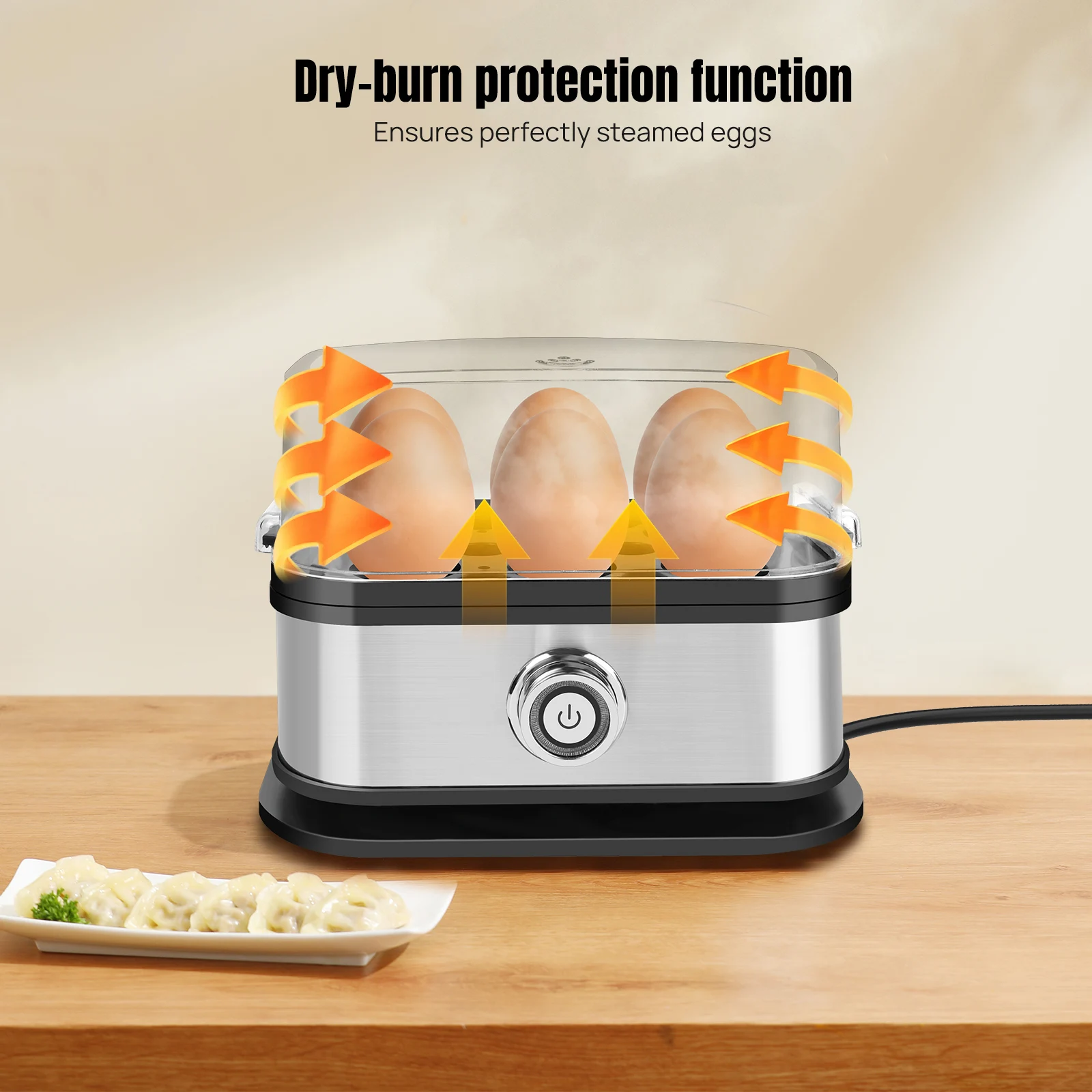 Hervidor de Huevos Eléctrico, Máquina para Cocinar Huevos, Vaporera Multifunción para 6 Huevos, Vaporera Portátil de Acero Inoxidable