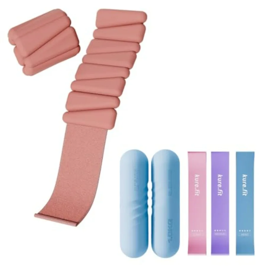 أوزان الكاحل المعصم الخوخي + مجموعة قضبان وزن اليد الزرقاء لتدريبات اللياقة البدنية وممارسة المقاومة وبناء القوة في المنزل Wo