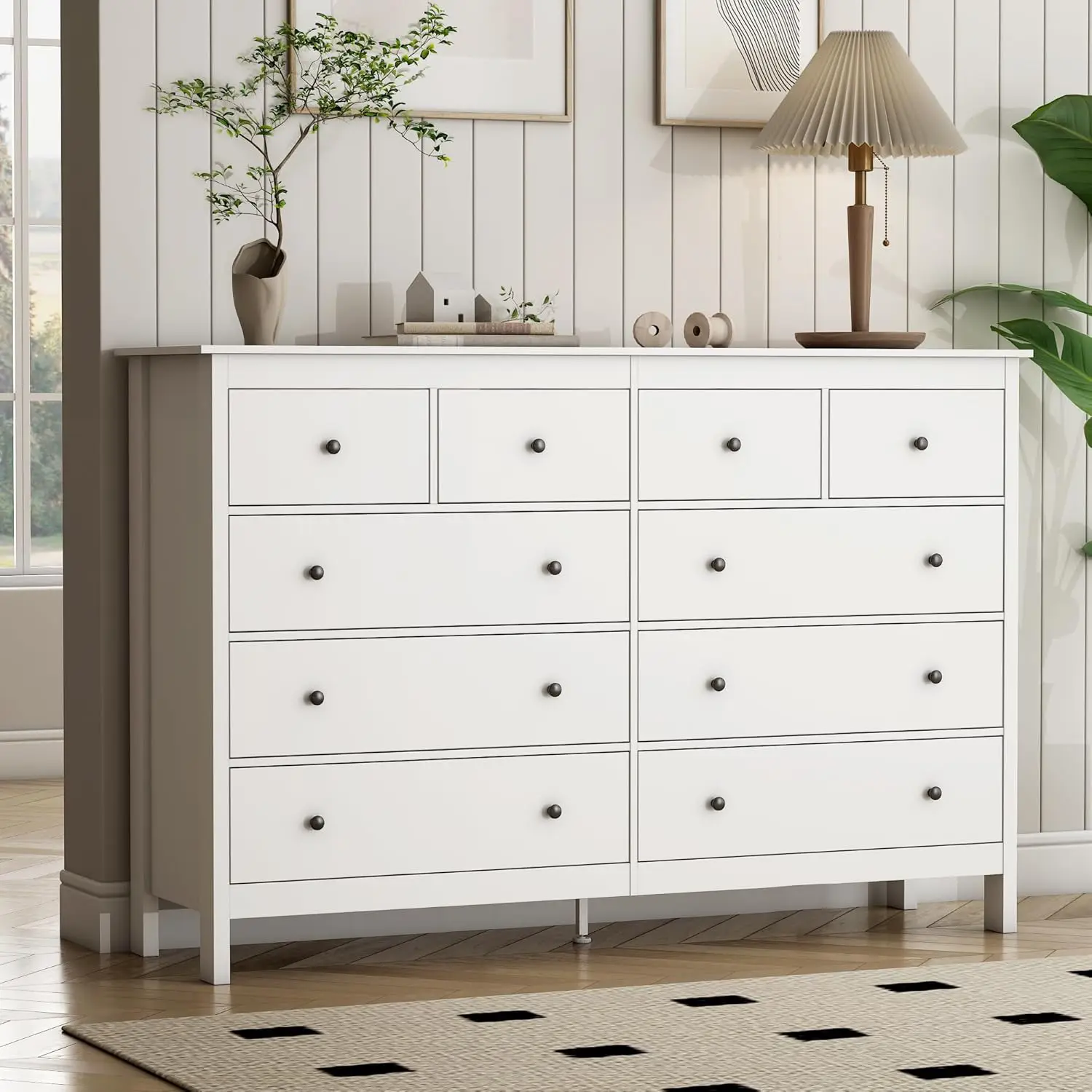 10 Drawer Dresser, 55" Modern White Dressers and Chests of Drawers, 10 Drawer Wide Dressers for Bedroom