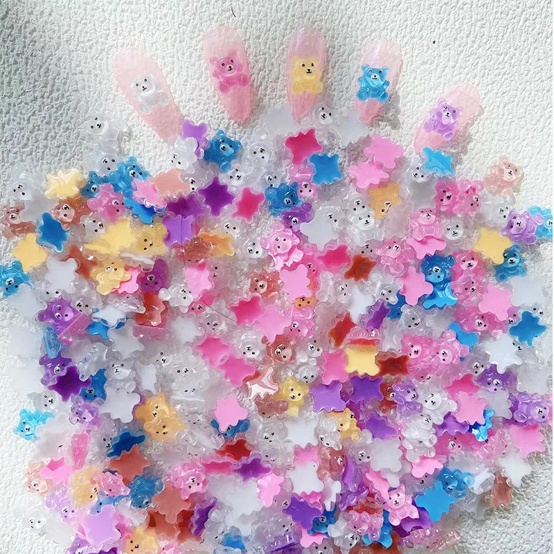 20Pcs/Lot Summer Nail Art Bear Jewelry New Transparent Crystal Three-dimensional Resin Bear Finished Nail Art Accessories Net Re