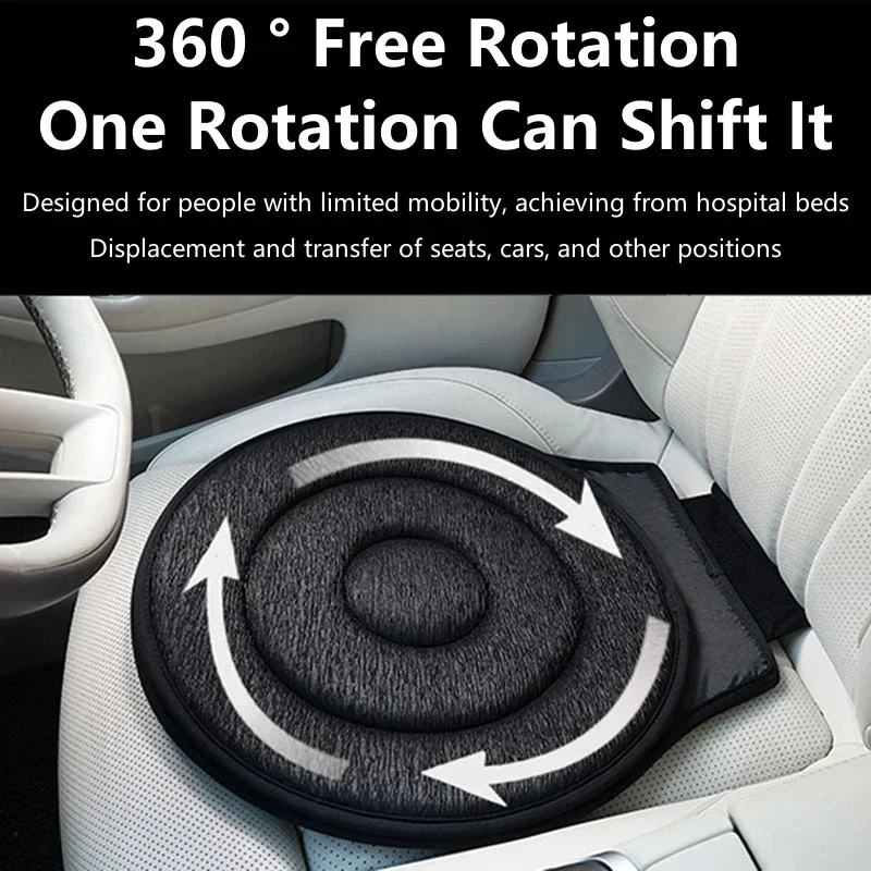 Non-Slip 360 Degree Rotating Seat Cushion Memory Foam Swivel Car Chair Pad for Elderly Seniors and Limited Mobility Aid Support