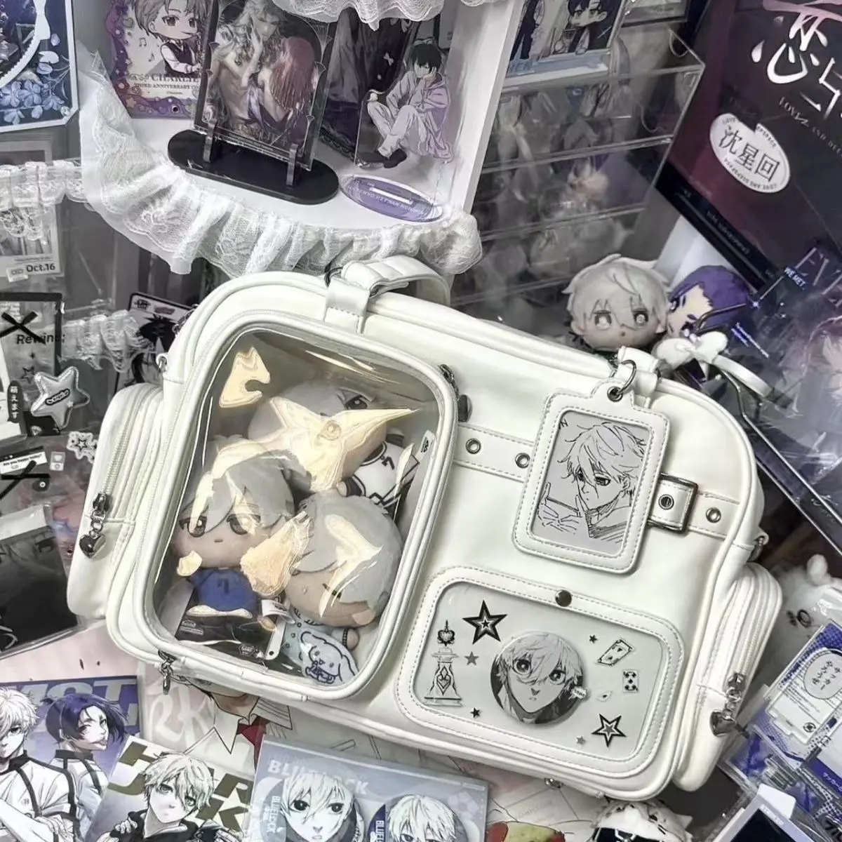 Harajuku Pin Puppe 20 cm Display Ita Tasche Frauen PU Leder Adrette Große Kapazität Schulter Tasche Damen Täglichen Umhängetasche chic