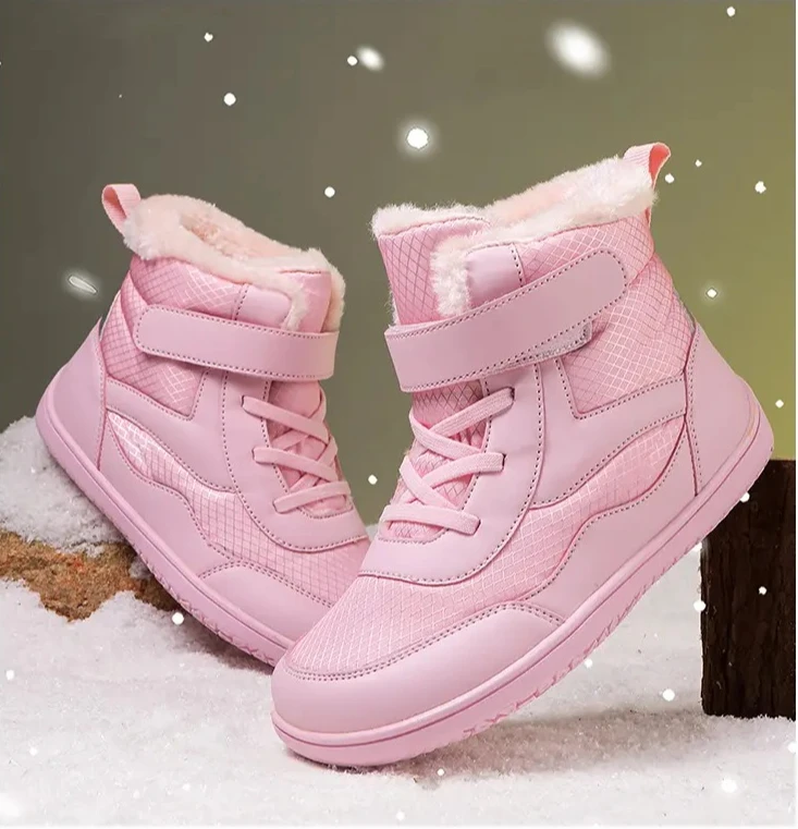 

Детские зимние босиком, маленькие/большие/детские кроссовки с широким носком, теплые кроссовки на подкладке из искусственного меха на липучке на щиколотке, обувь для мальчиков