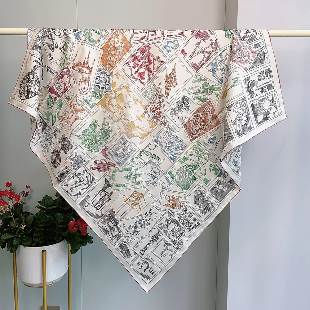 Luxury Silk Scarf 90CM Brands Twill Bandanas Handmade Hems Rollerd Shawls Neck Accessories Clothing Decoration Christmas Gift