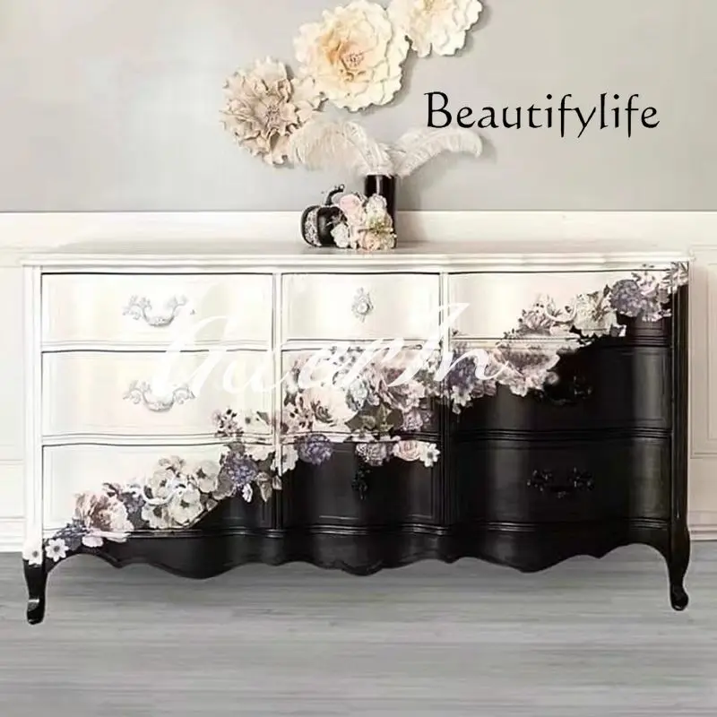 

French retro entrance foyer entrance storage American country side cabinet decoration partition complete