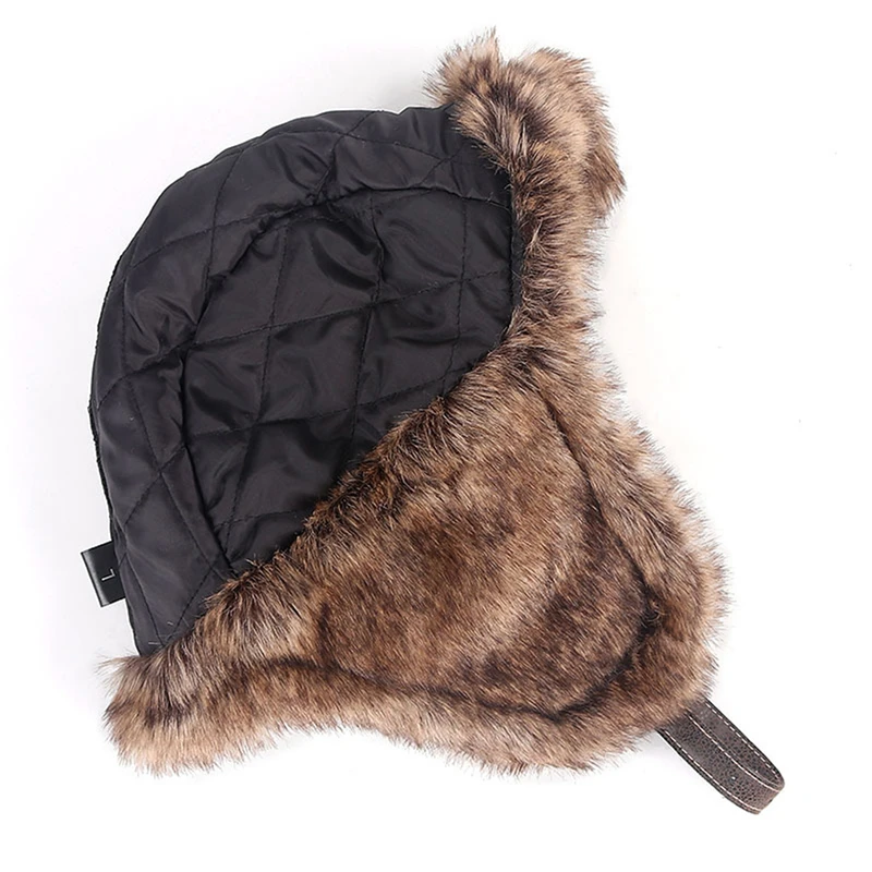 Chapéu bombardeiro de couro com abas de orelha para homens e mulheres, pele sintética, quente, lei Feng, piloto, aviador, neve, inverno