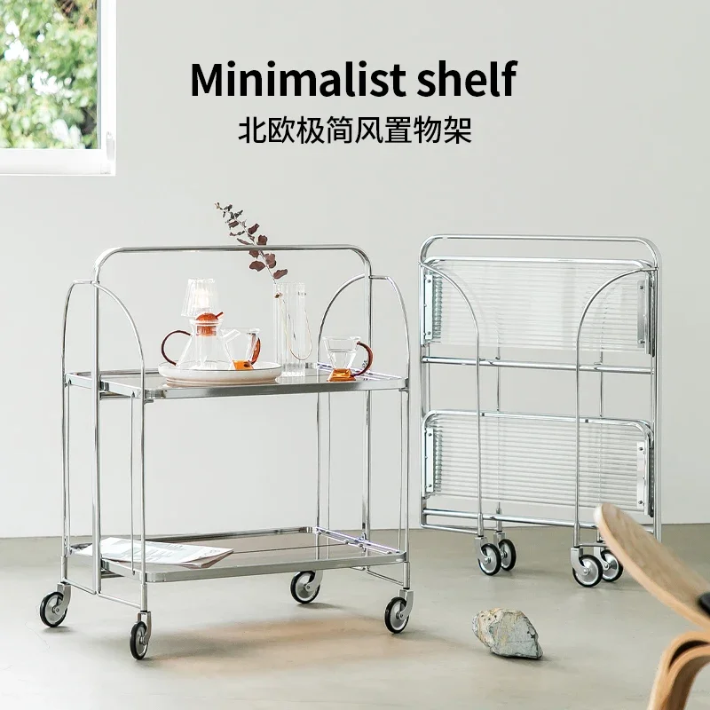 YY Movable Dining Car with Wheels Changhong Glass Storage Rack Transparent Tea Table