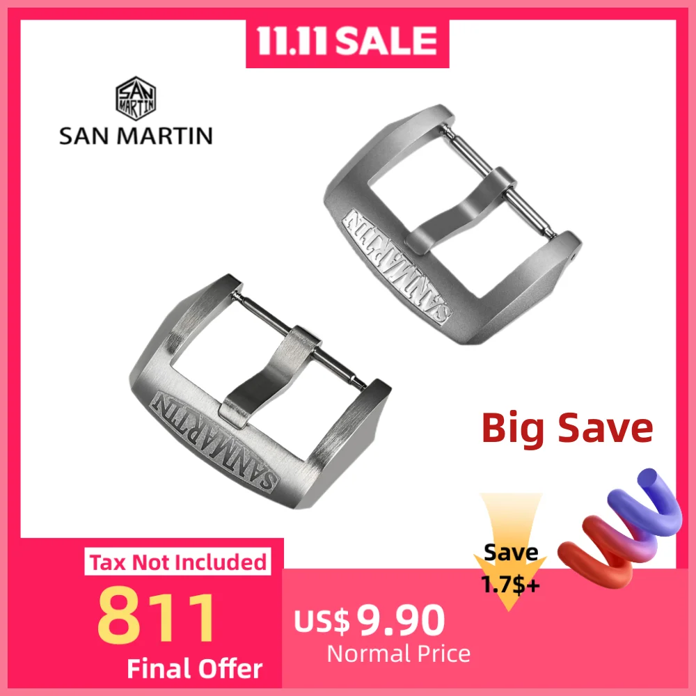 

San Martin пряжка 18 мм 20 мм 22 мм мужской ремешок для часов матовый пескоструйный ремешок из нержавеющей стали 316L универсальные аксессуары для часов