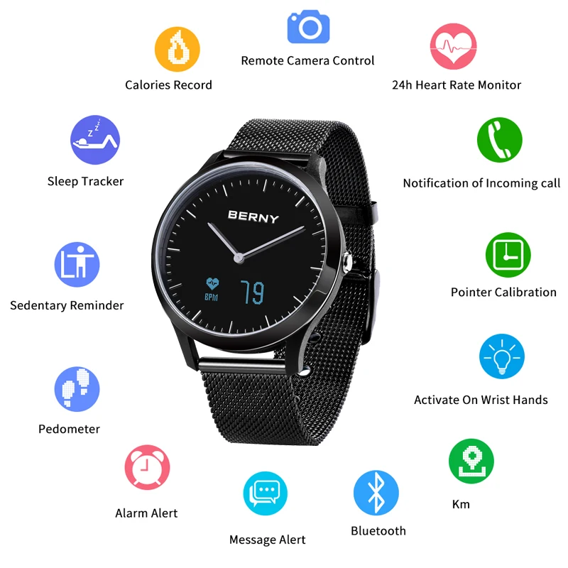 BERNY Smart Watch for Women Men Couple Heart Rate Monitor Waterproof Sports Fitness Tracker Android IOS Clock