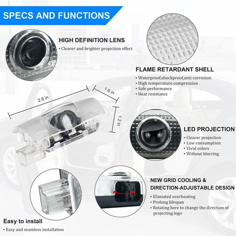 

2PC LED Car Door Projector Welcome Ghost Shadow Light Accessories for Lexus RX ES GX LS LX IS GS RC UX Series IS250 IS300 IS350