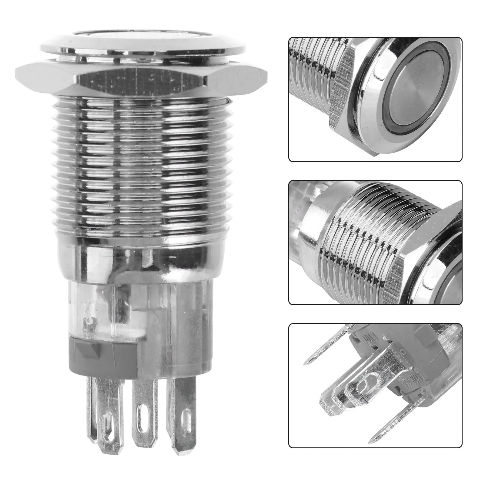 16Mm Stainless Steel Momentary Push Button Switch Waterproof IP67 100000 Cycles LED Ring Indicator Horn Boat Car Doorbell