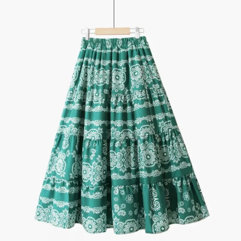 

Retro Bohemian Print Swing Chiffon Boho Skirts Patchwork A-line Paisley Calf Long Skirts