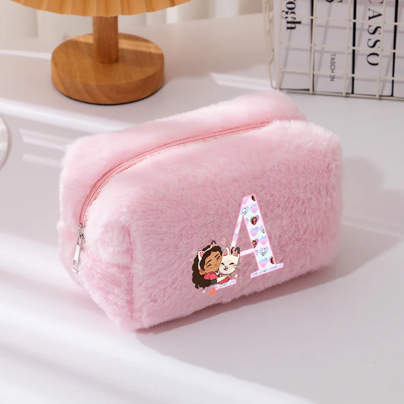 

Косметичка для кукольных домиков Gabbys, большая вместительная портативная мягкая розовая сумка с рисунком буквы A-z, удобные косметички для хранения, подарок