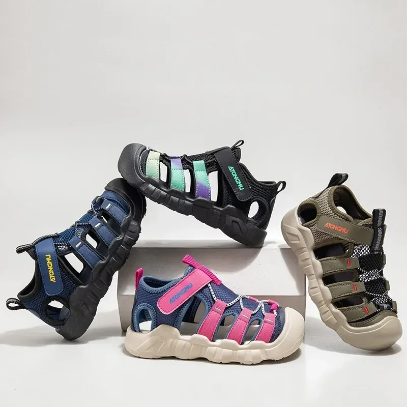 

2025 Breathable Boys Sneakers Summer Hollow Out Hook Loop Children Sports Sandals Outdoor Soft Bottom Kids Casual Shoes