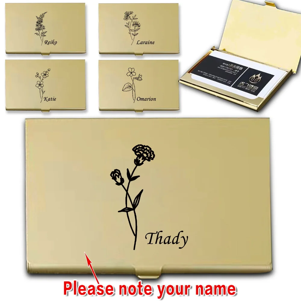 Customized Name Metal Business Card Box Organizer RFID Blocking Credit Card Case Protector Ultra Thin Travel Protector for Women