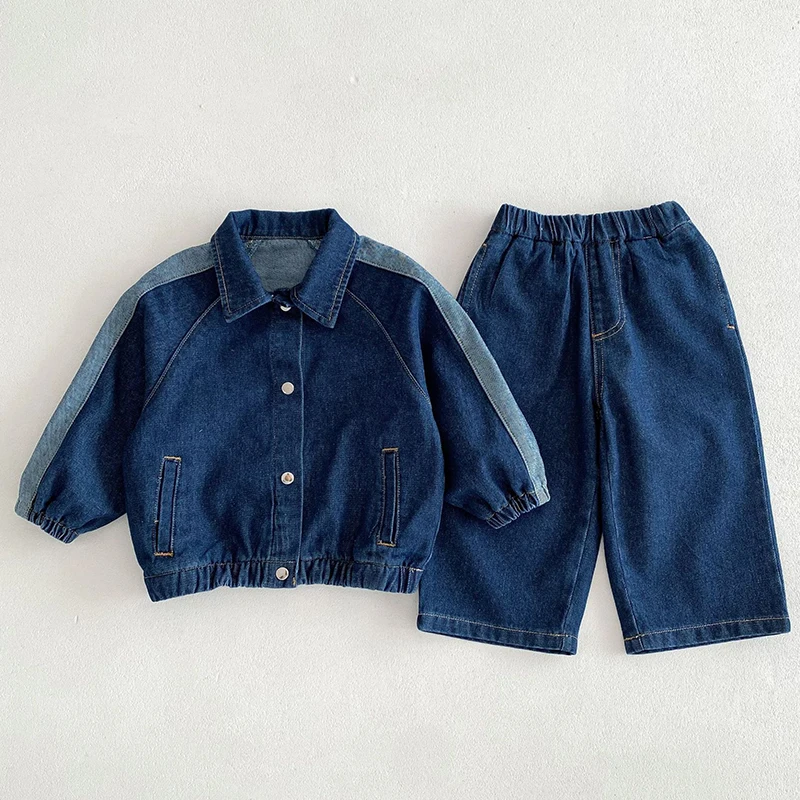 Denim Suit Children\'s Spring Autumn Clothing Set New  Boys Girls Fashionable Blue Denim Coat Spring Autumn 2pcs Set Outfits