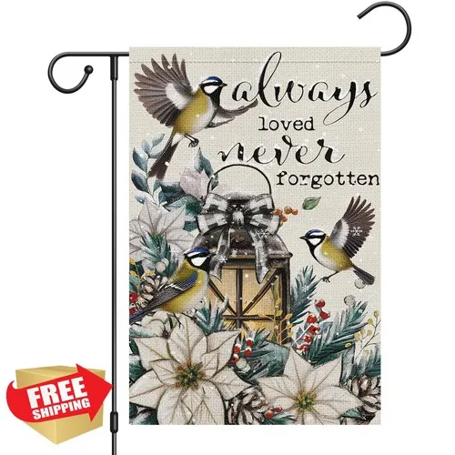 Heyfibro Garden Flag Double Sided 12x18 Burlap Memorial Christmas Winter Birds PPZ