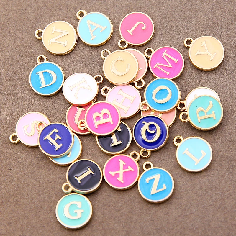 10/26PCS Mix colors A-Z Letter Charms Double Face Enamel Alphabet Initial Letter Pendants DIY Bracelet Jewelry Making