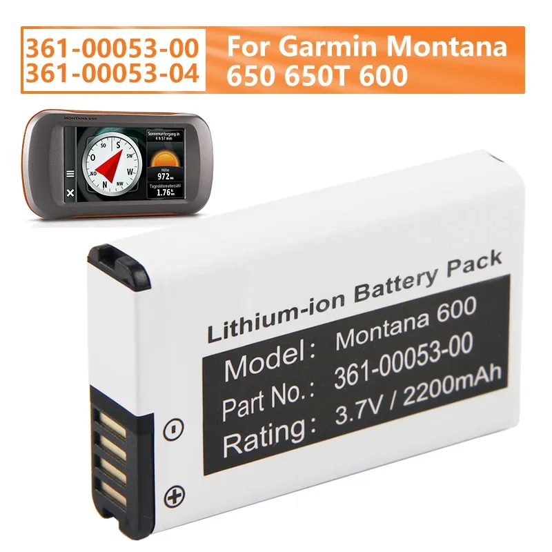 

Replacement Battery 361-00053-00 361-00053-04 For Garmin Montana 600 650 650T VIRB GPS GPS Batteries 2200mAh