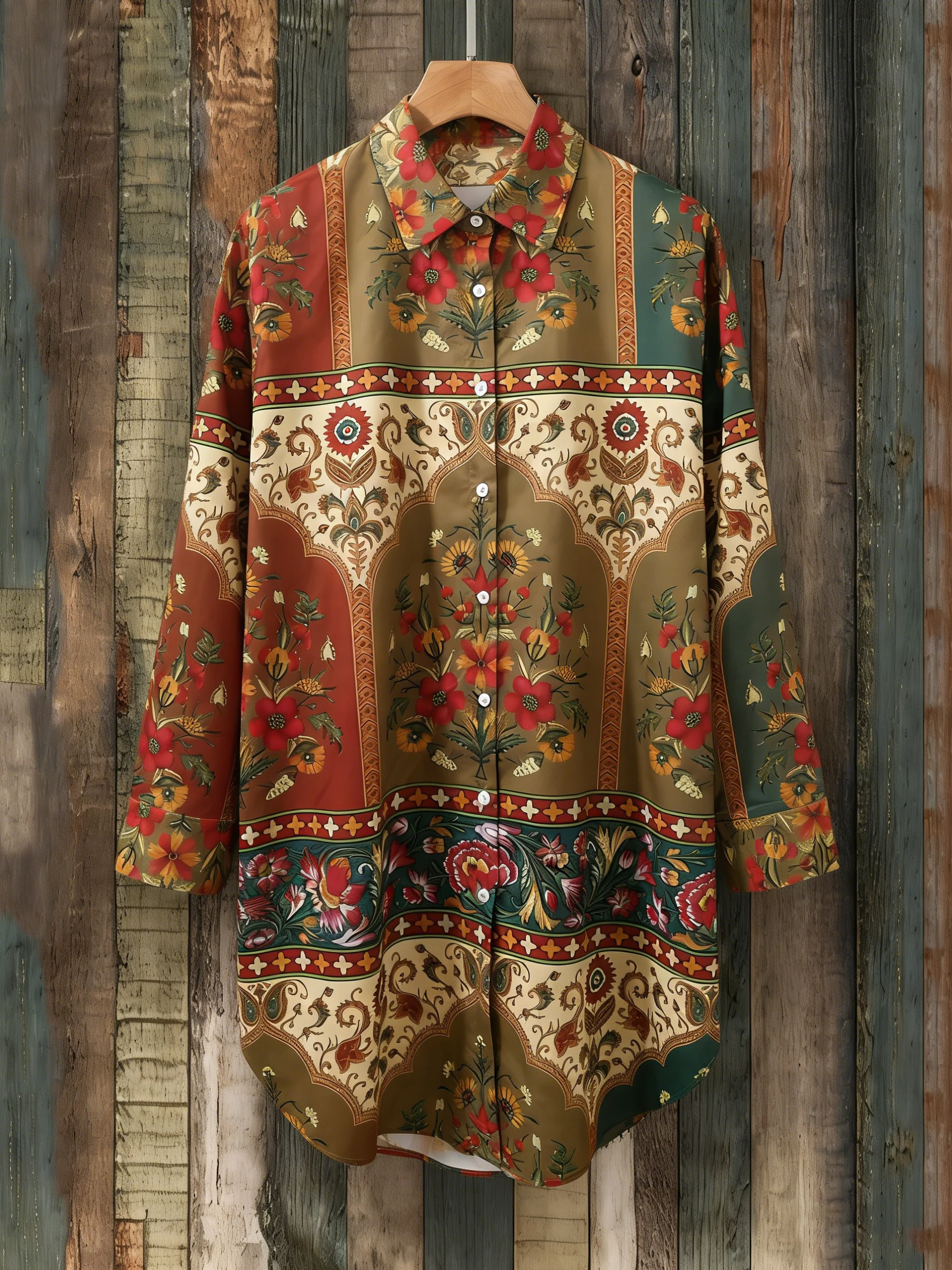 

Модная винтажная рубашка больших размеров с длинными рукавами и принтом для отпуска