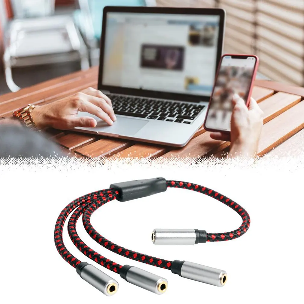 

0.3M Stereo Headphone Splitter Cable TRS 1/8" 3.5mm to 3 Ports Jack AUX Adapter Audio Extension Cord for MP3 Mobile Phone PC