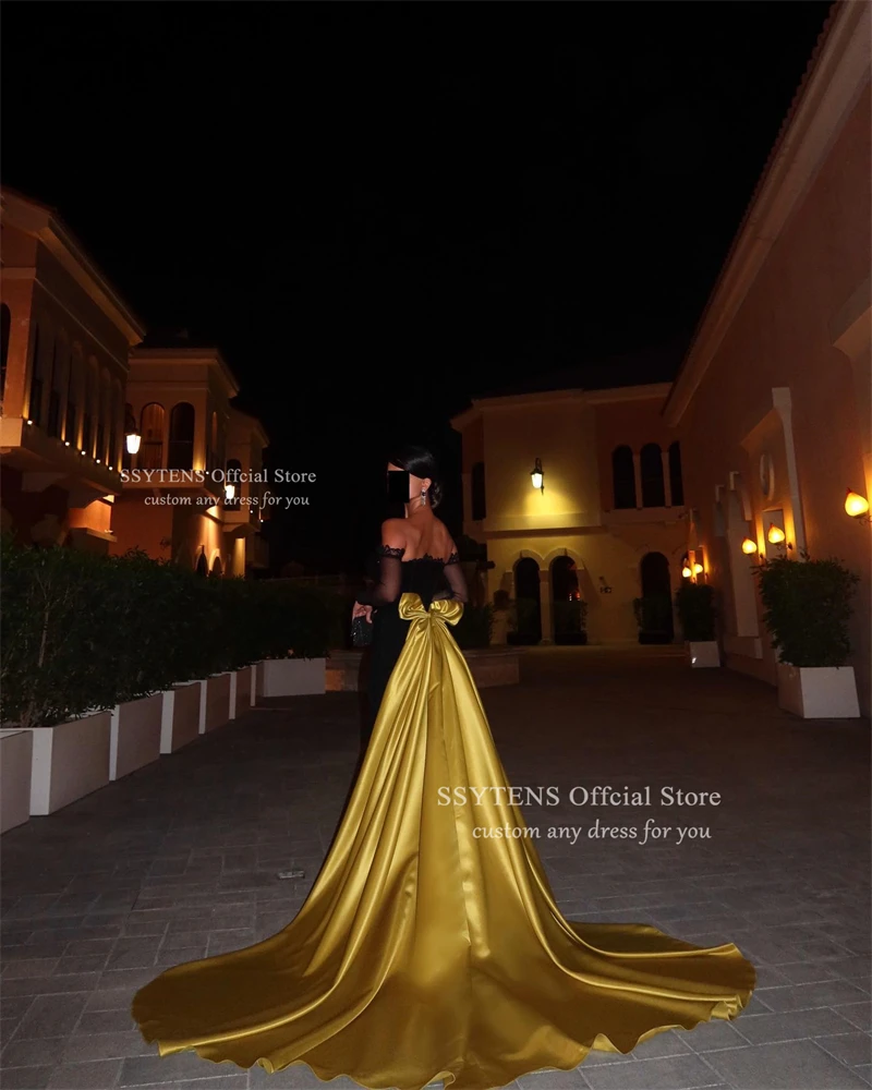 Ssytens preto vestidos de noite sereia querida longo vestidos de baile mulher trem ouro árabe saudita gala vestidos de baile 2025 personalizado