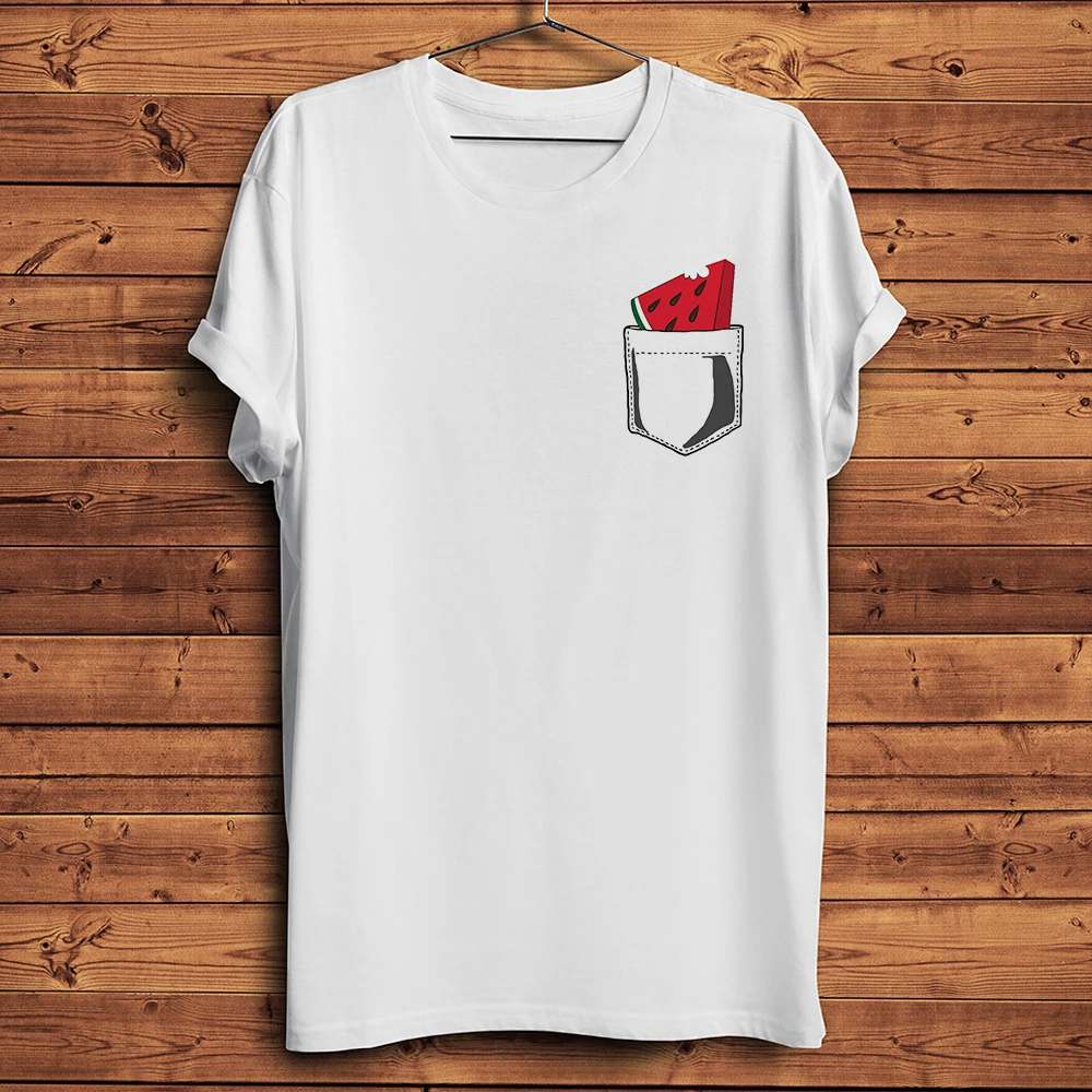 Watermelon in Pocket Funny 3D Vision Tshirt,Men Summer White Casual Short Sleeve T Shirt,No-Glue Breathable Print,unisex Tee