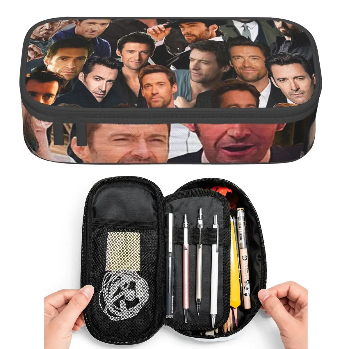 

Hugh Jackman Photo Collage Pencil Cases for Students Pen Box Pencil Bag Large Storage Pencil Pouch Pen Holder