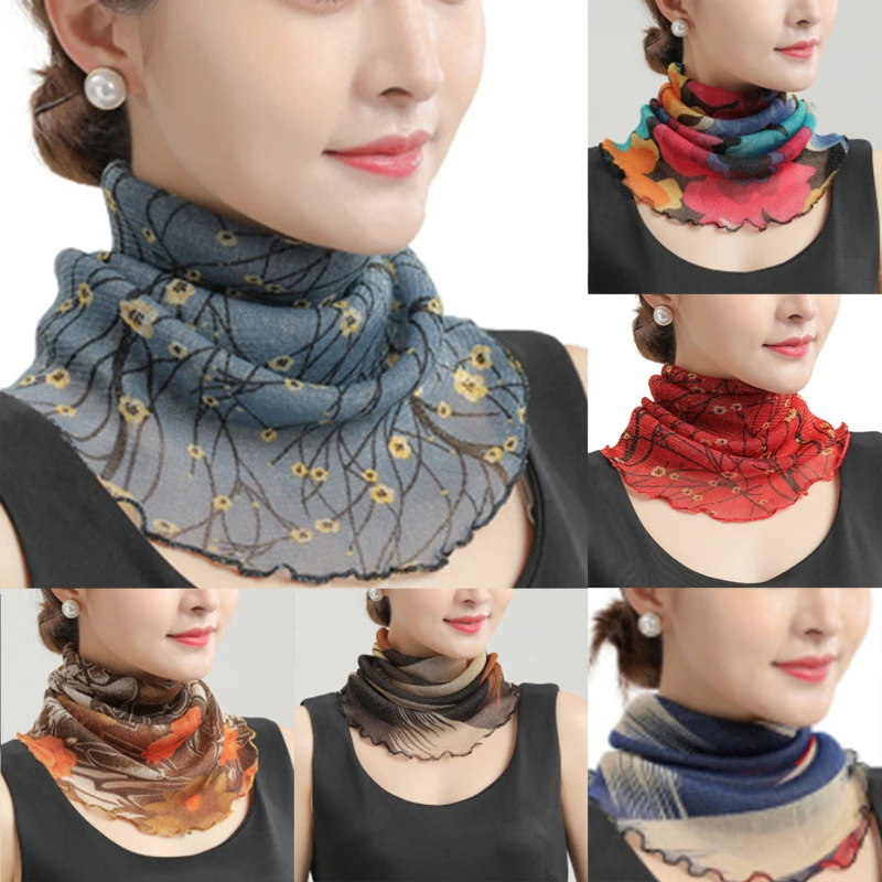 New Fashion Neck Collar Print Shiny Variety Loop Scarf Ruffle Lace Scarf Organza Chiffon Scarves Bandana Headband