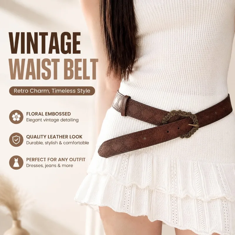 

2026 New Retro Embossed Belt for Women Fashion Decorative Waistband Matches Dresses and Jeans Unique Stylish Accessory