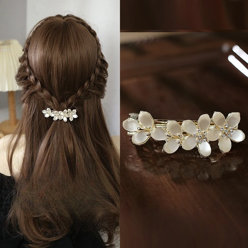 Modna spinka do włosów z imitacji kamienia kociego oka ze stopu cynku - elegancka pozioma spinka, uniwersalna ozdoba do włosów dla kobiet.