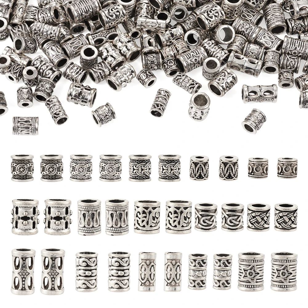 

150Pcs Tibetan Style Alloy Column European Beads Metal Large Hole Beads for DIY Bracelet Necklace Jewelry Making Accessories