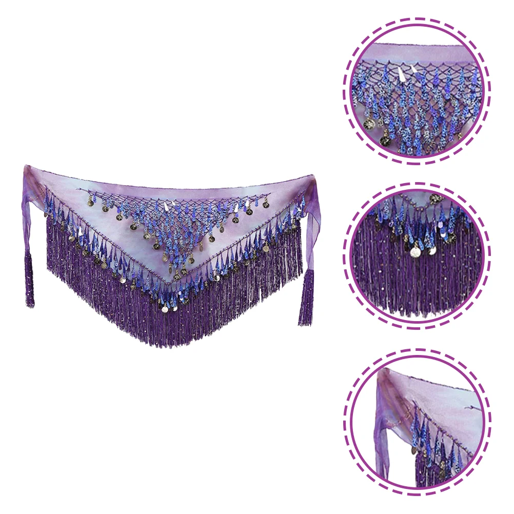 Girls Clothing Dance Scarves Sequin Triangle Hip Scarf Mini Belly Dancing Skirt Skirts Purple Sequins Women's