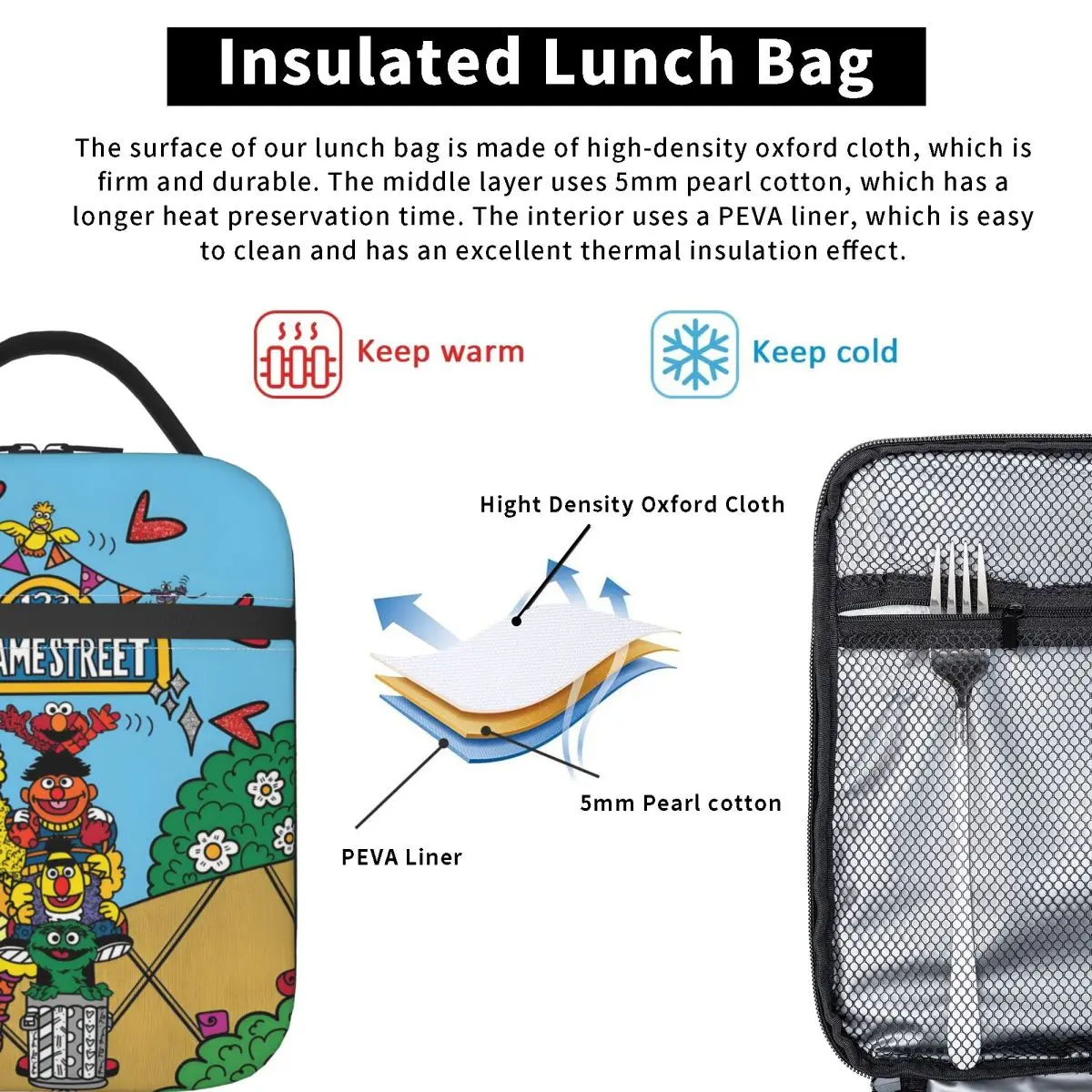 مخصص كوكي الوحش صناديق الغداء القابلة لإعادة الاستخدام النساء مقاوم للماء الأطفال التلفزيون الحرارية برودة الغذاء معزول حقيبة الغداء المدرسة #4