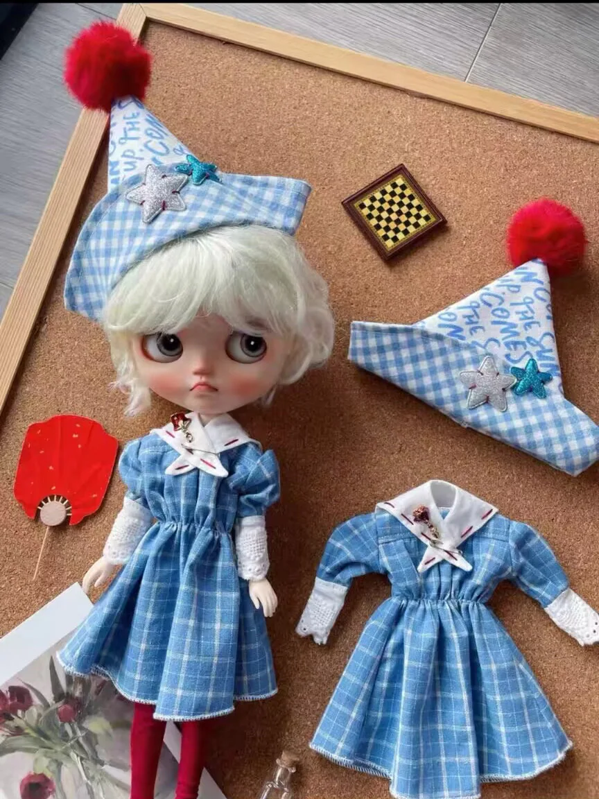 2025 블라이스 블루 원피스, 로즈 칼라, 작은 모자 1/6, 30cm, Azone, Pullip,Ob22, 24/26, Licca에 적합, 3 개