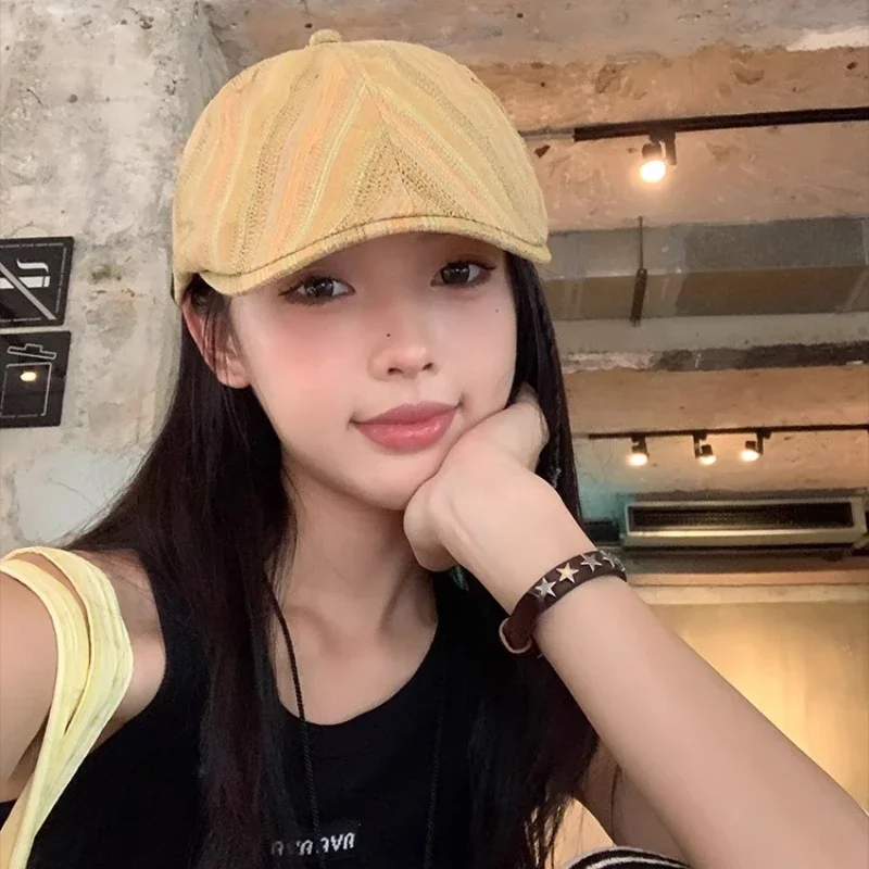 Colorful Striped Newsboy Cap - Lightweight with Adjustable Fit. Doubles As Reversible Visor Beret, Ideal for Outdoor Use.