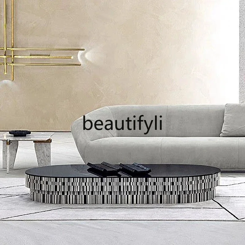 

Italian light luxury coffee table living room high sense modern creative tempered glass combination coffee table
