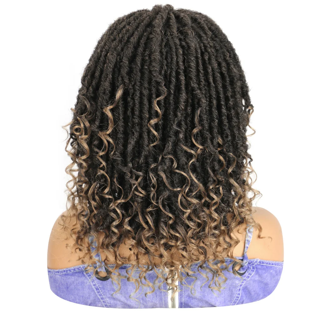 Parrucche corte Dreadlock per donne nere Faux Locs Parrucca con fascia Parrucche intrecciate Parrucca per capelli ricci Ombre Zenzero Parrucche intrecciate Locs sintetici