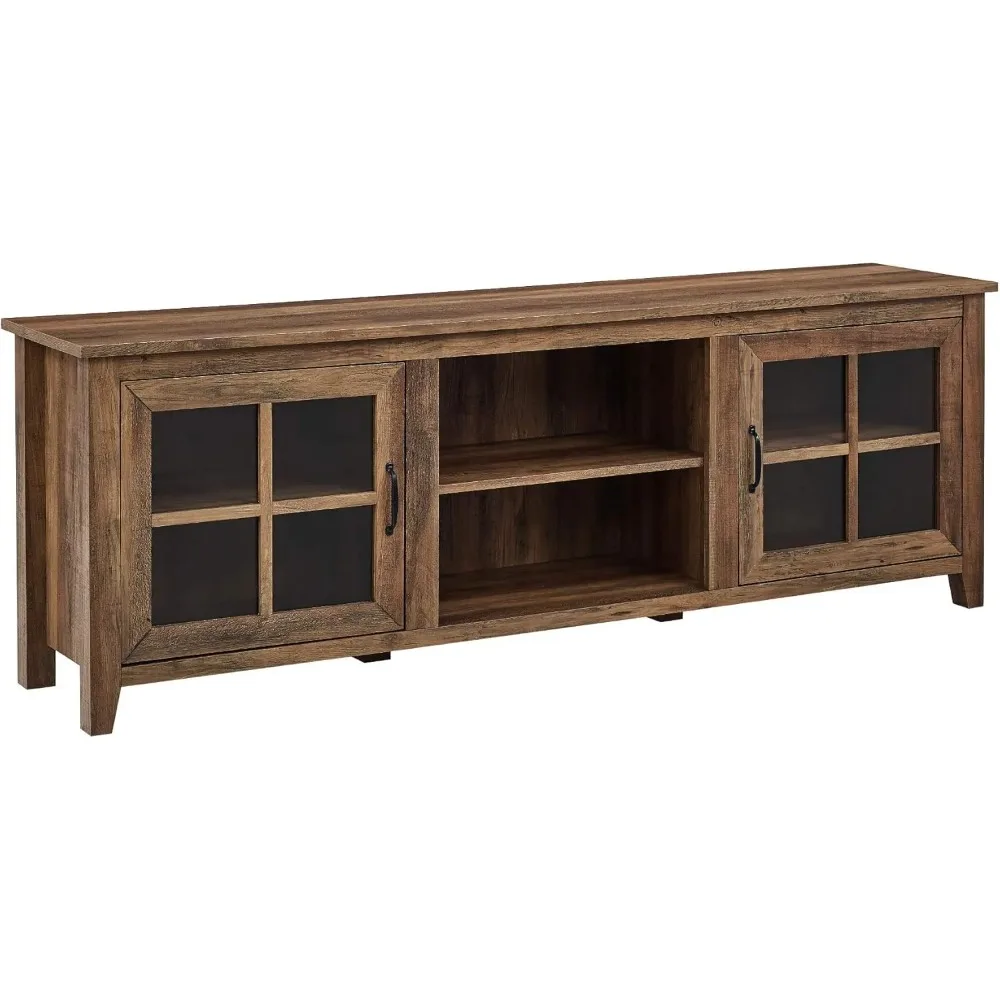 Novo, suporte de TV Portsmouth Classic com 2 portas de vidro para TVs de até 80 polegadas, 70 polegadas, carvalho rústico