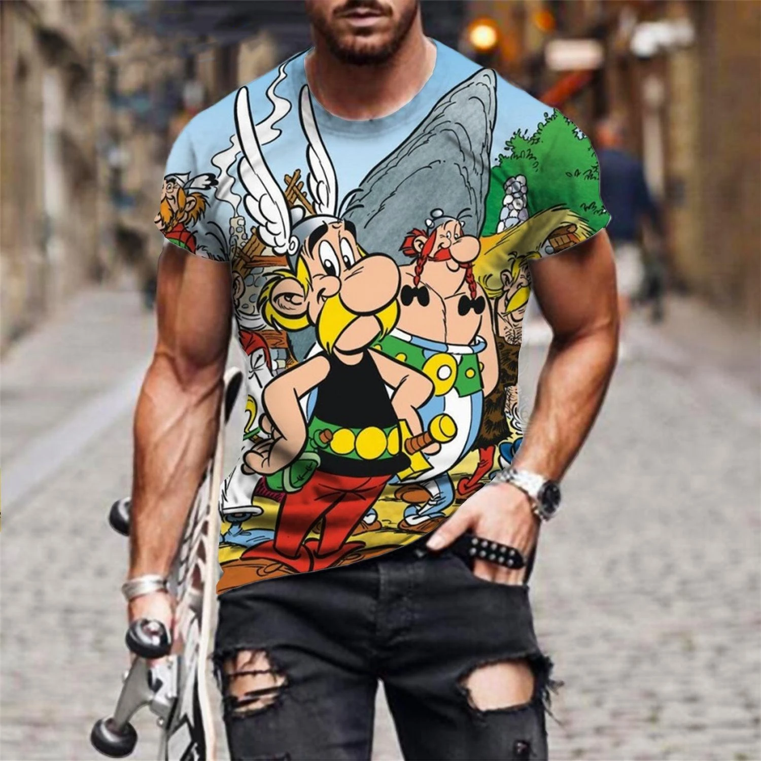 Hot Sale Comic Cartoon Asterix and Obelix Graphic 3D Print T-Shirts Fashion Men\'s/Women\'s Short Sleeve T-Shirt Plus Size Top Tee